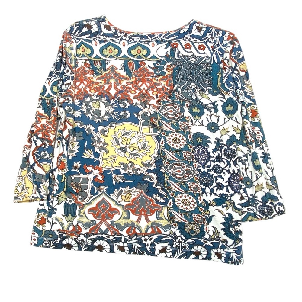 Chico's Paisley Floral Patchwork Top Womens 1 (M/8) Multicolor 3/4 Sleeve V Neck - Picture 7 of 12